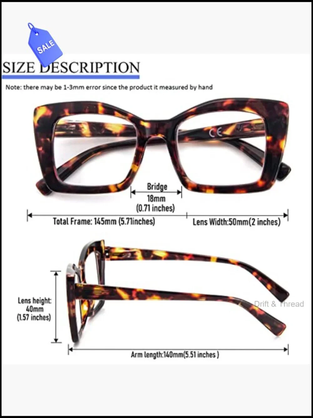 Oversized Square Reading Glasses Blue Light Blocking Spring Hinge Large Frame